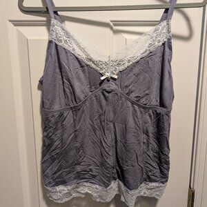 Adore Me PJ set, size XL, lavender. Cami top and long bottoms with lace fringe.